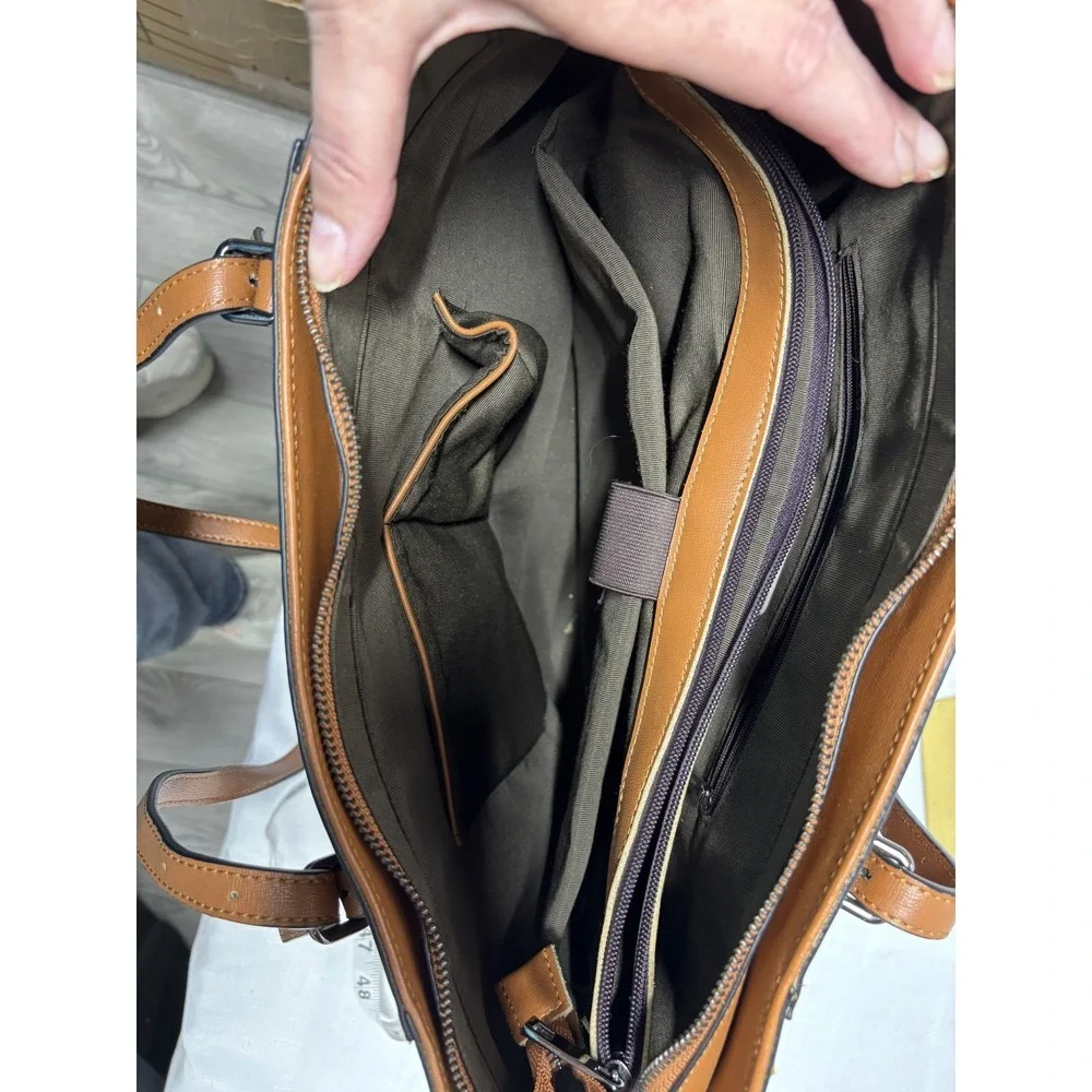 S-Zone Womens Laptop Leather Tote Bag Adjustable Shoulder Straps Side Zip Pocket